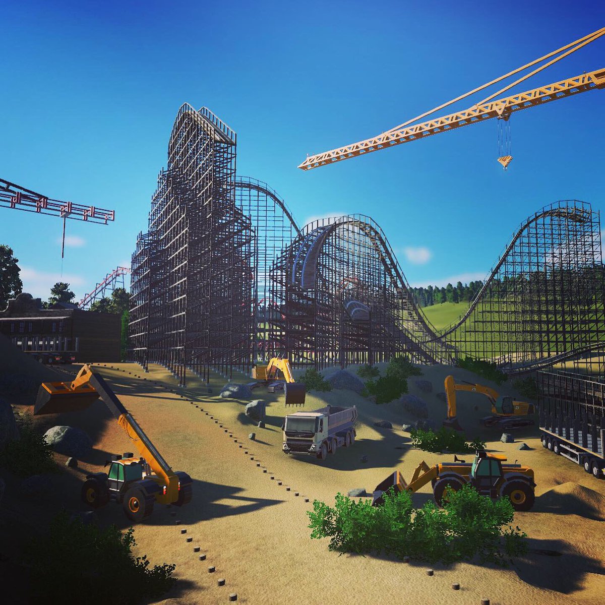 MarCorkscrew's tweet photo. "Canyon Diablo" Area Update 2️⃣🏗🚧🎢🏜#comingsoon #works #towercrane #excavator #truck #canyondiablo #western #woodencoaster #funventures #planetcoaster #marCorkscrew https://t.co/4ooWe7sQqE