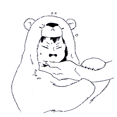 あごの肉をムニムニされるシロクマ。 