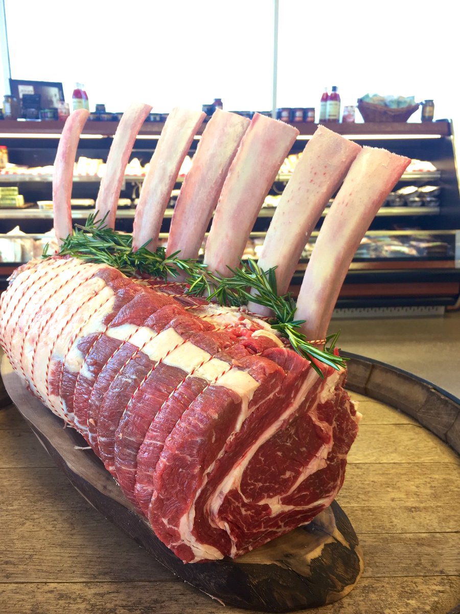 DaveVanderVelde's tweet photo. Meet the king of all roasts! First assignment for team canada. This prime rib roast. For this roast I decided to leave the bones long and French them. Each bone is tied separately using  red and white string and garnished with rosemary https://t.co/GOUSyuGwbo