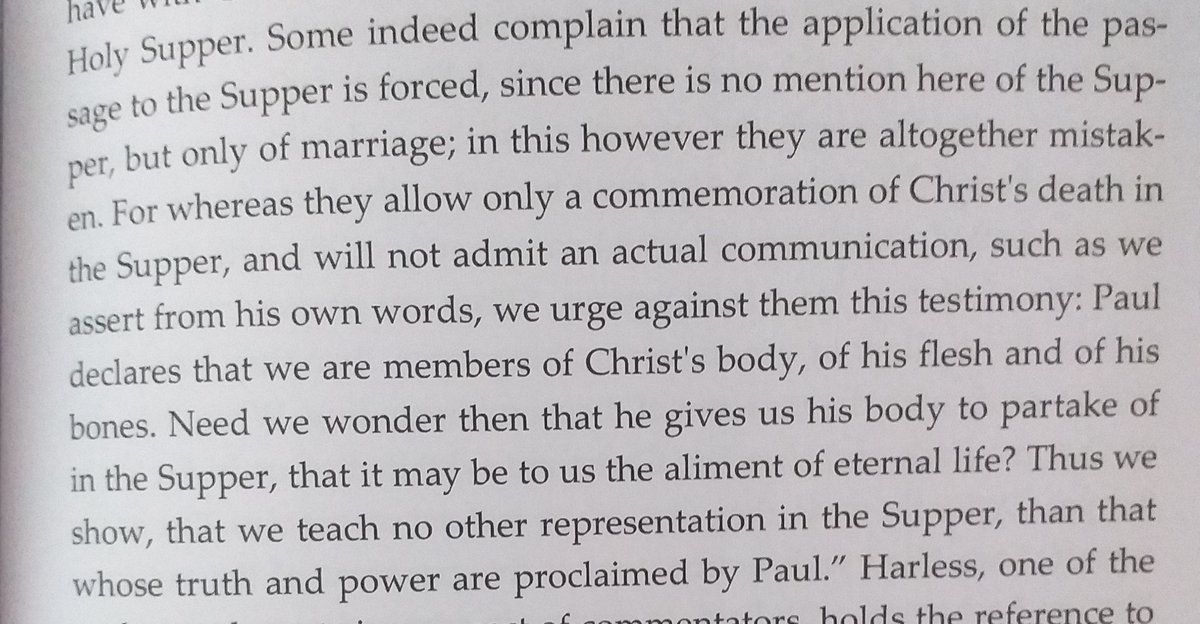 Calvin on how Ephesians 5:30 - "we are members of his body" - refers to the Eucharist (p.313):