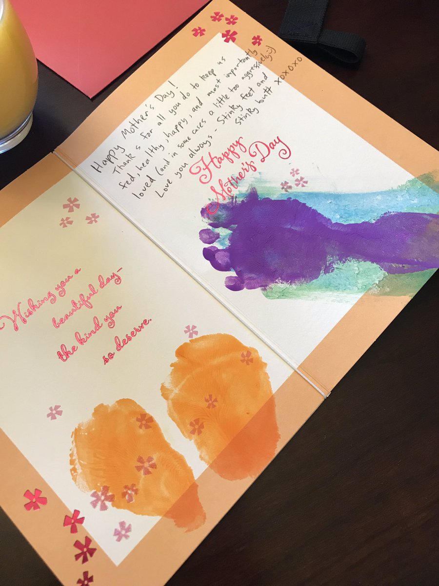 christyann20's tweet photo. Ok but the orange is literally my 1 month old’s butt print ❤️😂 and the foot is my 2 year old’s footprint! So sweet they both signed it, isn’t it?! #besthusband #HappyMothersDay #buttprint #footprint https://t.co/rv5P2LXo8s