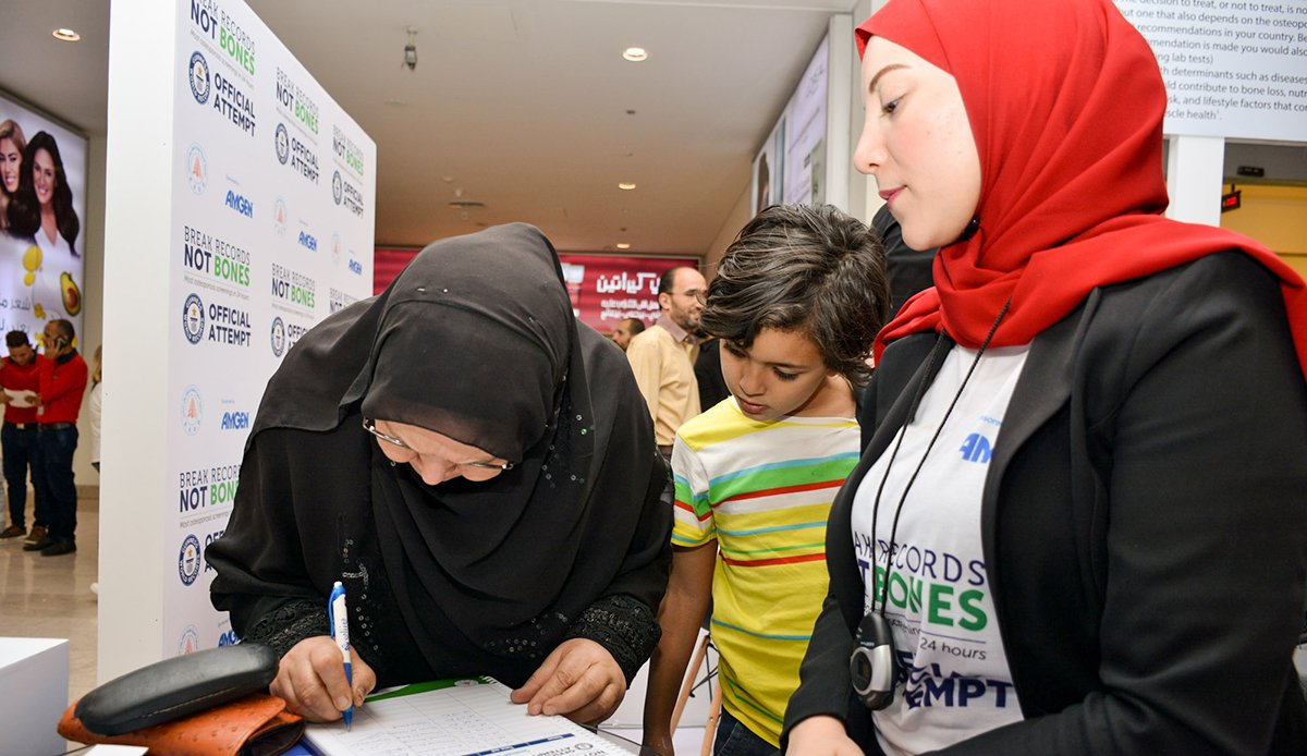 Amgen's tweet photo. On #MothersDay, congrats and thanks to all moms who participated in Amgen’s May 5 osteoporosis screening events in 10 countries. Thank you for helping us set a Guinness World Records title for most osteoporosis screenings in 24 hours! #AmgenRecord @GWR https://t.co/kFifIBPMRb