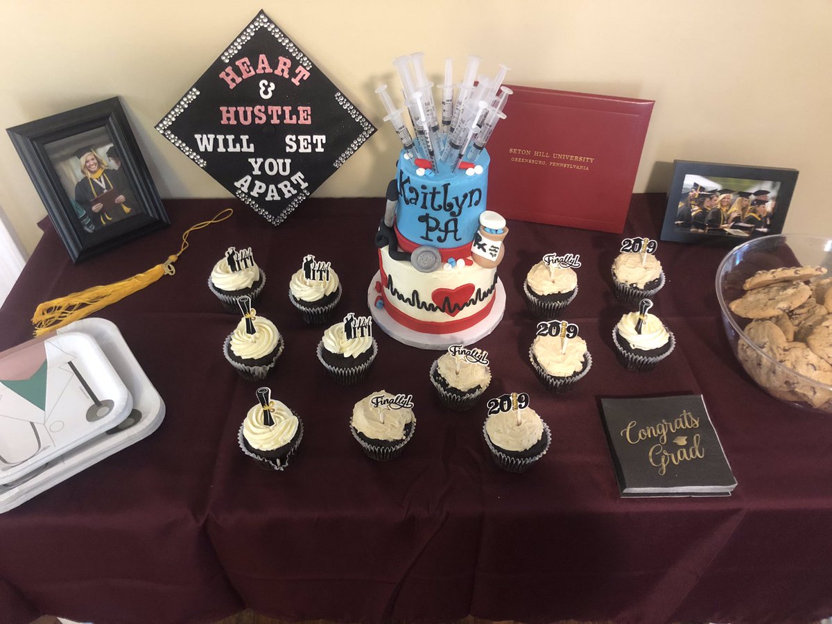 happycampercake's tweet photo. Celebrating a new PA! Congratulations Kaitlyn on all your hard work! #heartandhustlewillsetyouapart @setonhill @lecomerie https://t.co/ULvqDMEqb5