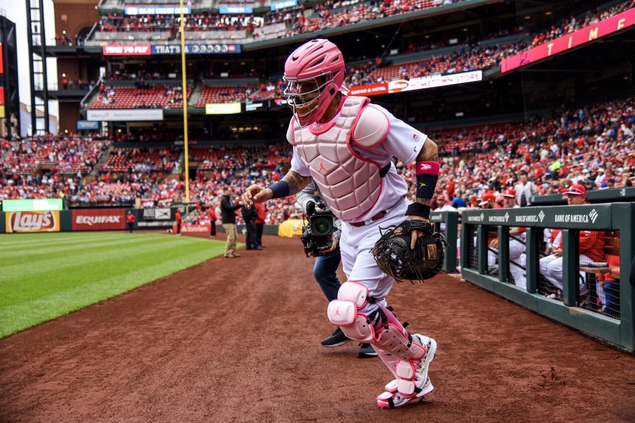 Baseball Bros on X: Yadier Molina's pink catchers gear for Mother's Day 🔥   / X