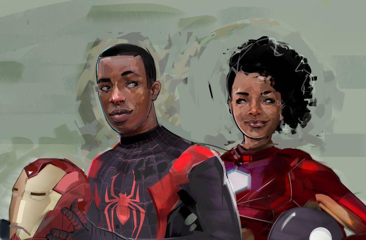 TheFrisbeeman's tweet photo. update looks like #Ririwilliams will have a new hairstyle. Still thinking about some aspects of this piece. You will be able to see this decisions and process over my channel in youtube #videos #marvel #ririwilliams #milemorales #avengers #spiderman #ironman #ironheart https://t.co/y5tnqDdubZ