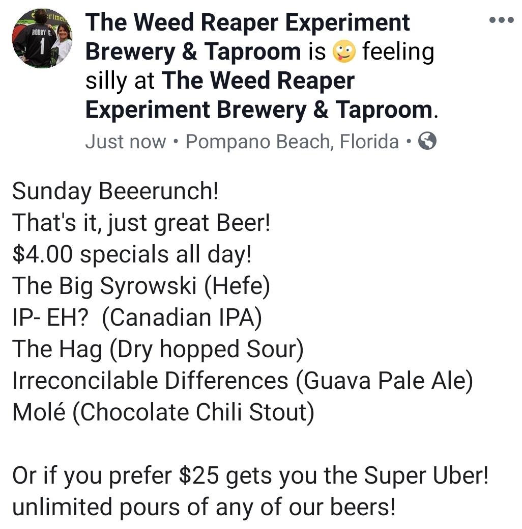Here is Sundays Mother Of All Beeerunches! #beerspecials #mothersday #fourdollar
