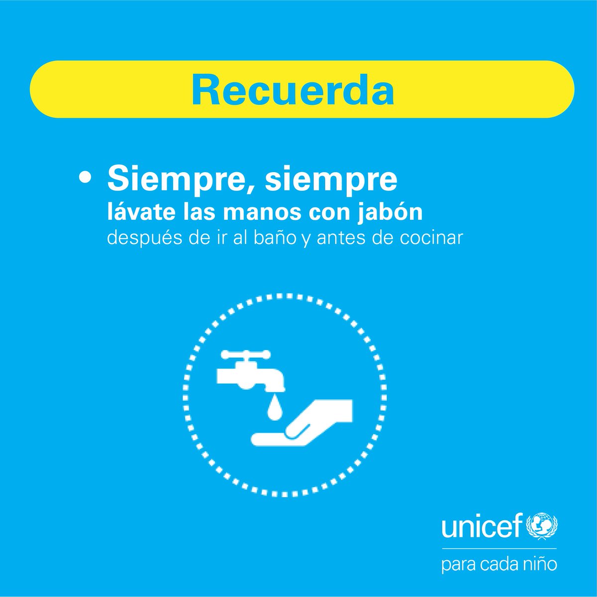 En nuestras manos podemos portar gérmenes y suciedad que enferman especialmente a los niños y niñas.
Por ello siempre, siempre, hay que lavarnos las manos con agua y jabón después de ir al baño y antes de cocinar.