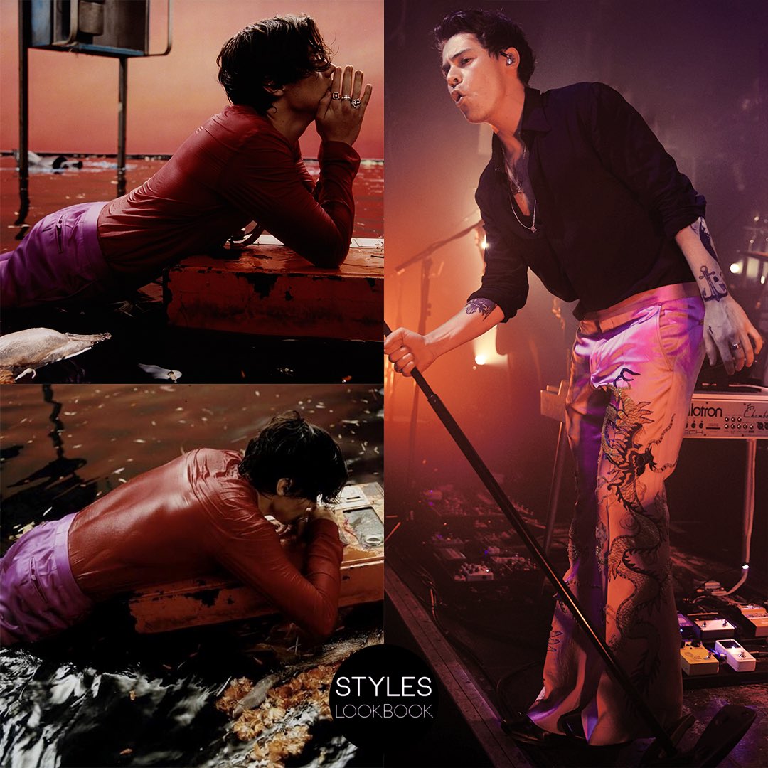 Harry Styles Lookbook For His Album Photo Shoot With Harley Weir Harry Wore The Same Custom Lavender Gucci Trousers He Wore For His First Secret Concert At The Garage In