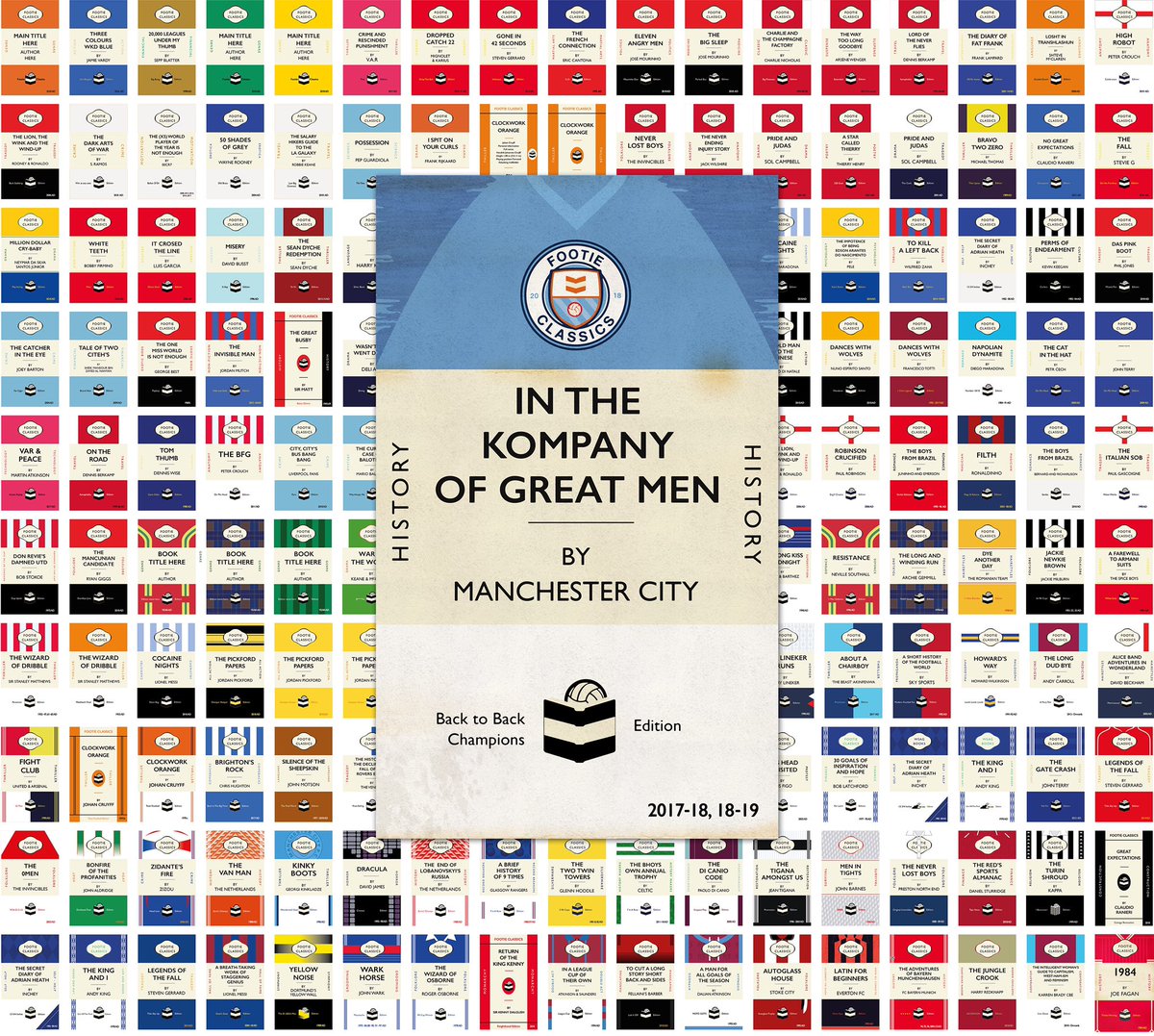footieclassics's tweet photo. And there it’s is #mancity are champions, congratulations to #manchestercity on another #premierleague title. ‘In the #kompany of great men’ is our tribute to the 2018/19 #champions #bluemoon #citeh #MCFC2019 #mcfc #98points https://t.co/ToT9lHh6Uu