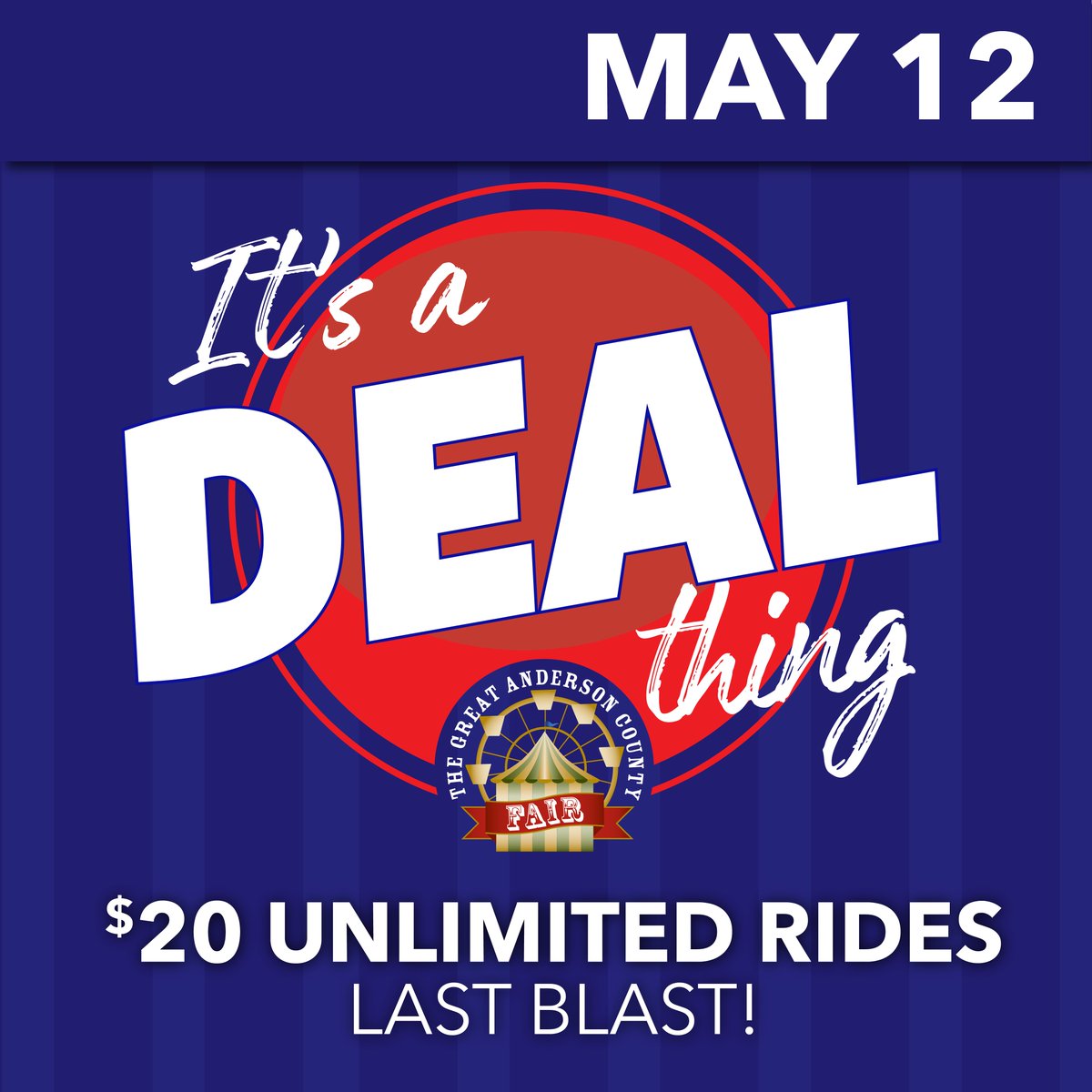 AndersonFair's tweet image. Last Blast: "Pay One Price" – $20 Unlimited Rides #promotime #itsafairthing #lastday