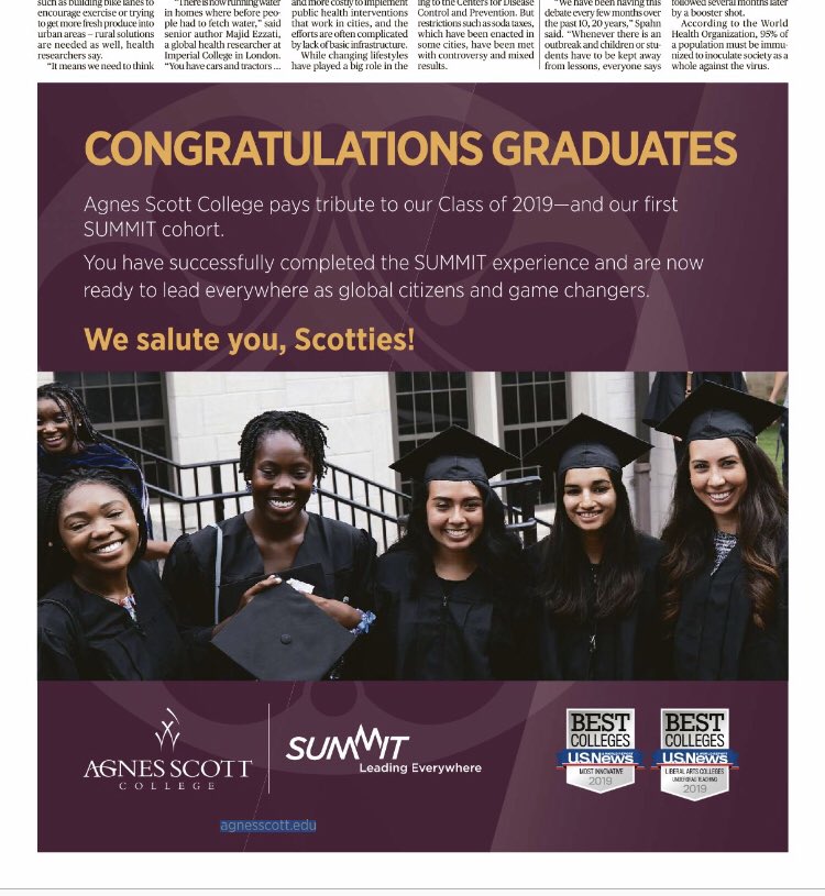 agnesscott's tweet photo. Check out the latest edition of the @ajc to see a special surprise 💜!

Congratulations, Class of 2019 💚!
#LeadingEverywhere #ASCsprites19 https://t.co/NEf8Hx6bow
