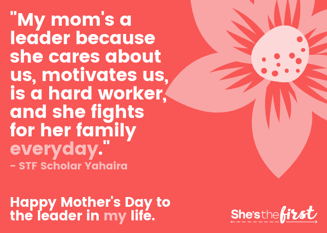 shesthefirst's tweet photo. We're celebrating each and every kind of mom today—hear from #STFScholars themselves on the powerful mother figures in their lives. Happy #MothersDay to all! https://t.co/MjGHkdtDsT