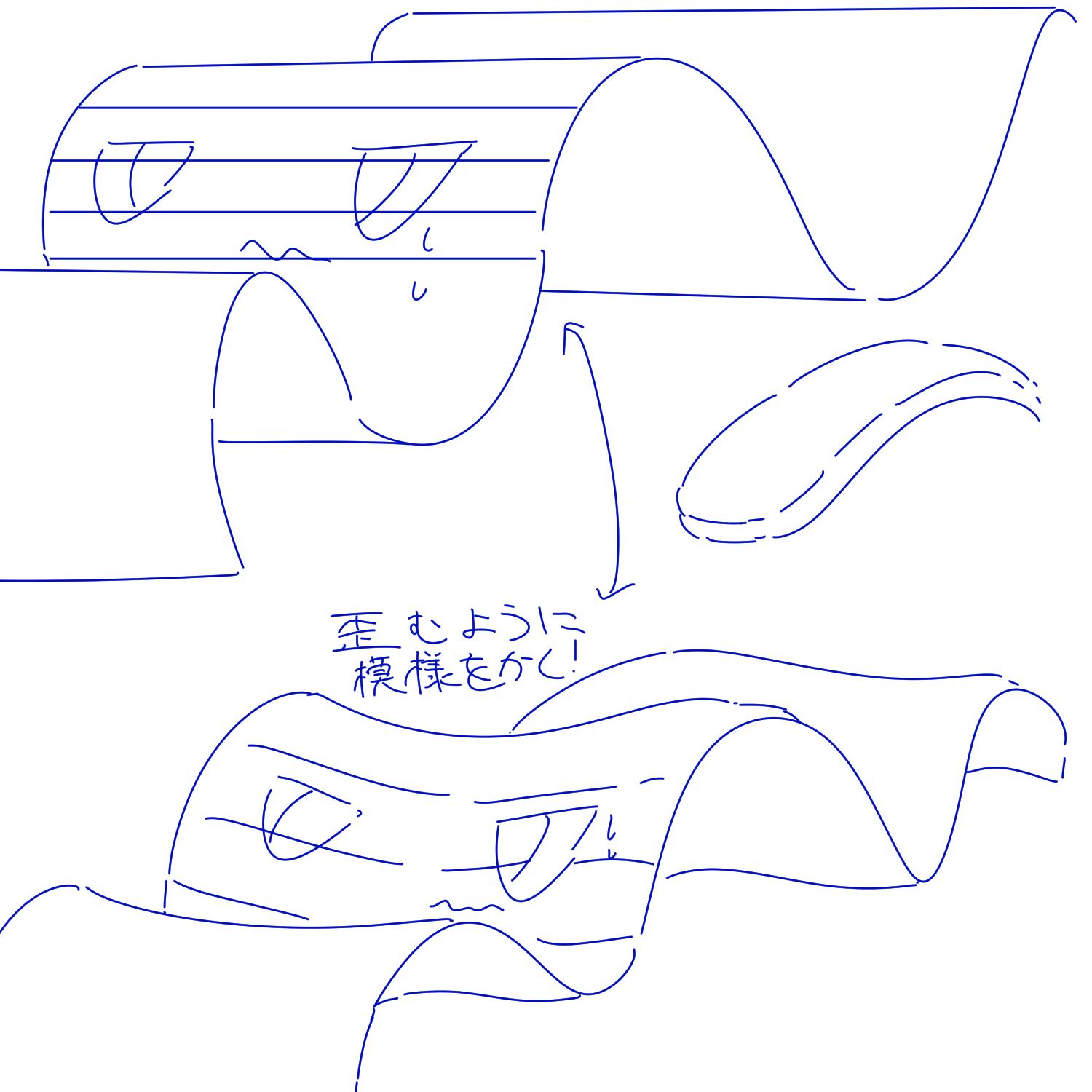 きーそ 配信で平面化の曲がった感じを描くコツの話をしてまして 上記は紙 硬い材質系 の下記は布 柔らかい系 の描き方になるってことを説明してました T Co Qahwpmhwer Twitter