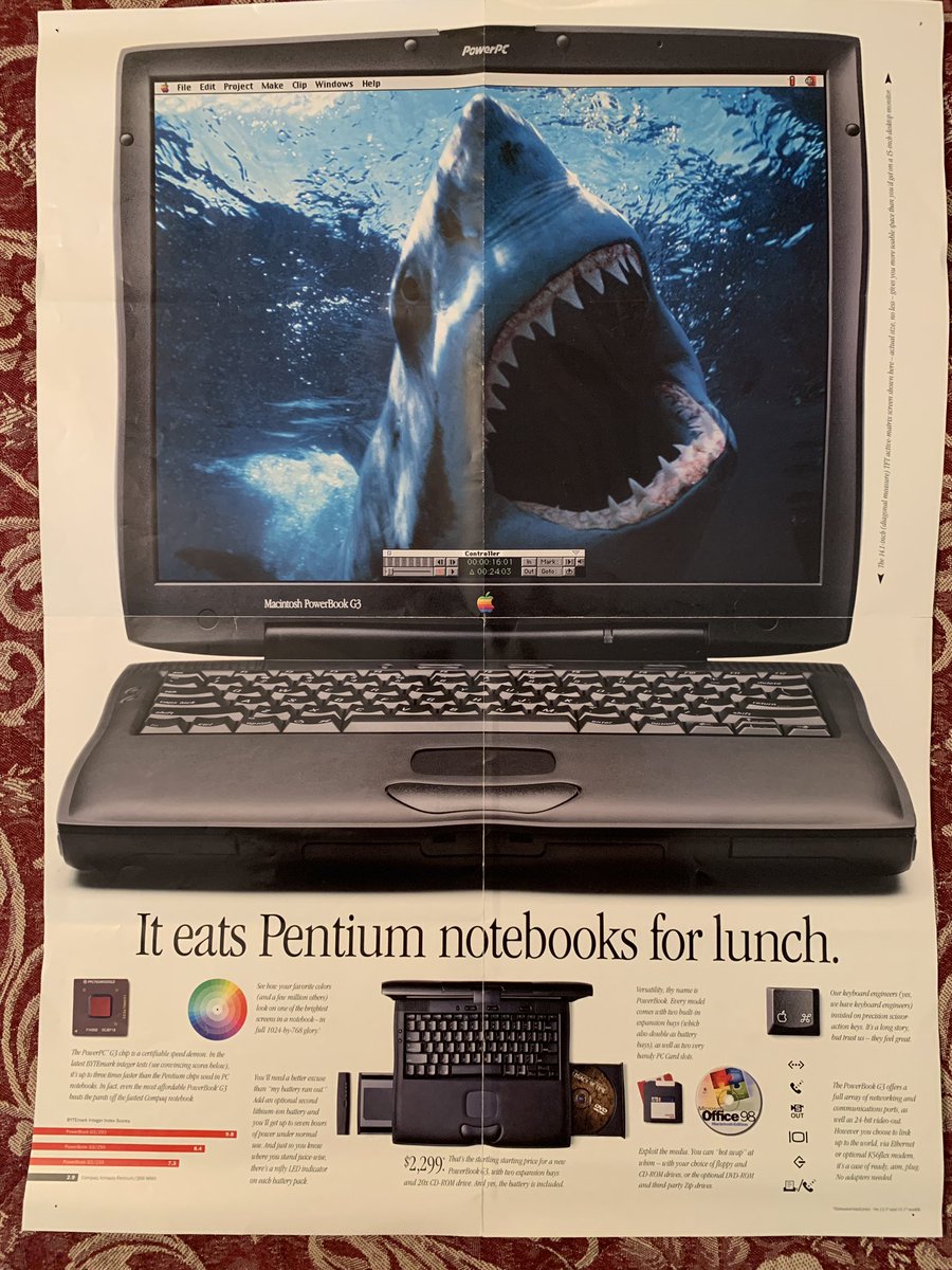 SolutionChicago's tweet photo. The Macintosh PowerBook G3...it was so beautiful! 1998 (It eats penguin notebooks for lunch.) Think different. #powermac #powermacintosh #powerbookg3 #macaddict #apple #thinkdifferent https://t.co/Wo7Hp9oNEu