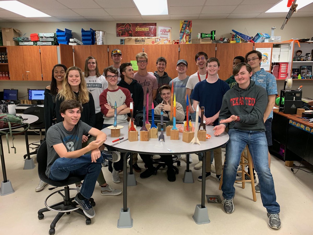 The spring 2019 Aerospace class shows off thier rockets