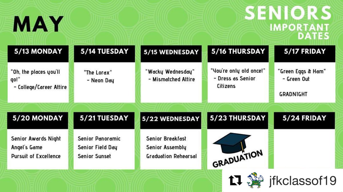 Hey, Seniors! We’re less than two weeks away from GRADUATION!!! 🎓 Make sure to keep track of all the upcoming events! #khigh4life #engageeducateempower #classof2019