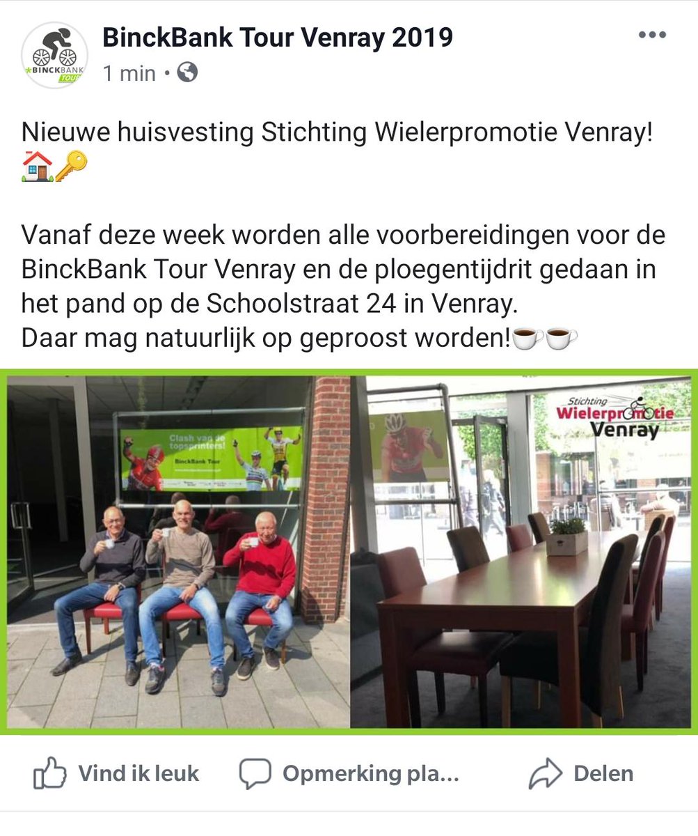 Nieuwe tijdelijke huisvesting Stichting Wielerpromotie Venray voorbereiding #Bincktourvenray