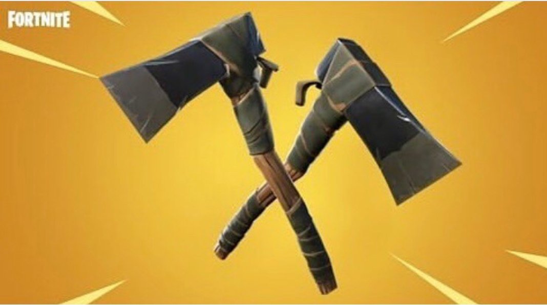YT_Kbreezy's tweet photo. How do you guys feel about the new dual axes? So far I'm liking them(but what did it cost-Eveything😭🍌) 
#fortnite #season9 #ripPeely https://t.co/bPWD2Fv3Fl