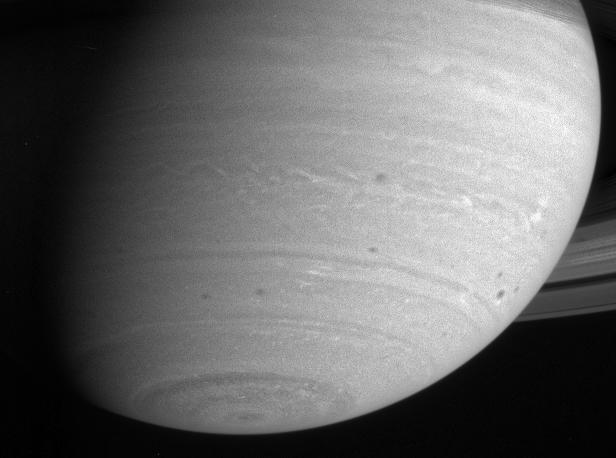 Storms and Feathery Clouds: Saturn's southern hemisphere shows dark spots and wisps of high clouds in this image dailyrings.org/2019-05-12