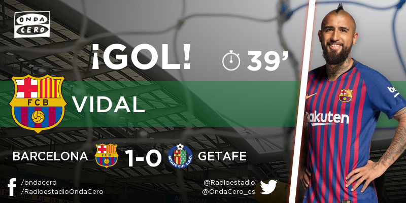 Radioestadio's tweet photo. ¡GOL de Arturo Vidal (Barcelona)! Barcelona - Getafe 1-0. En directo: https://t.co/F24pbCPVhK https://t.co/w6fXD0b4UA