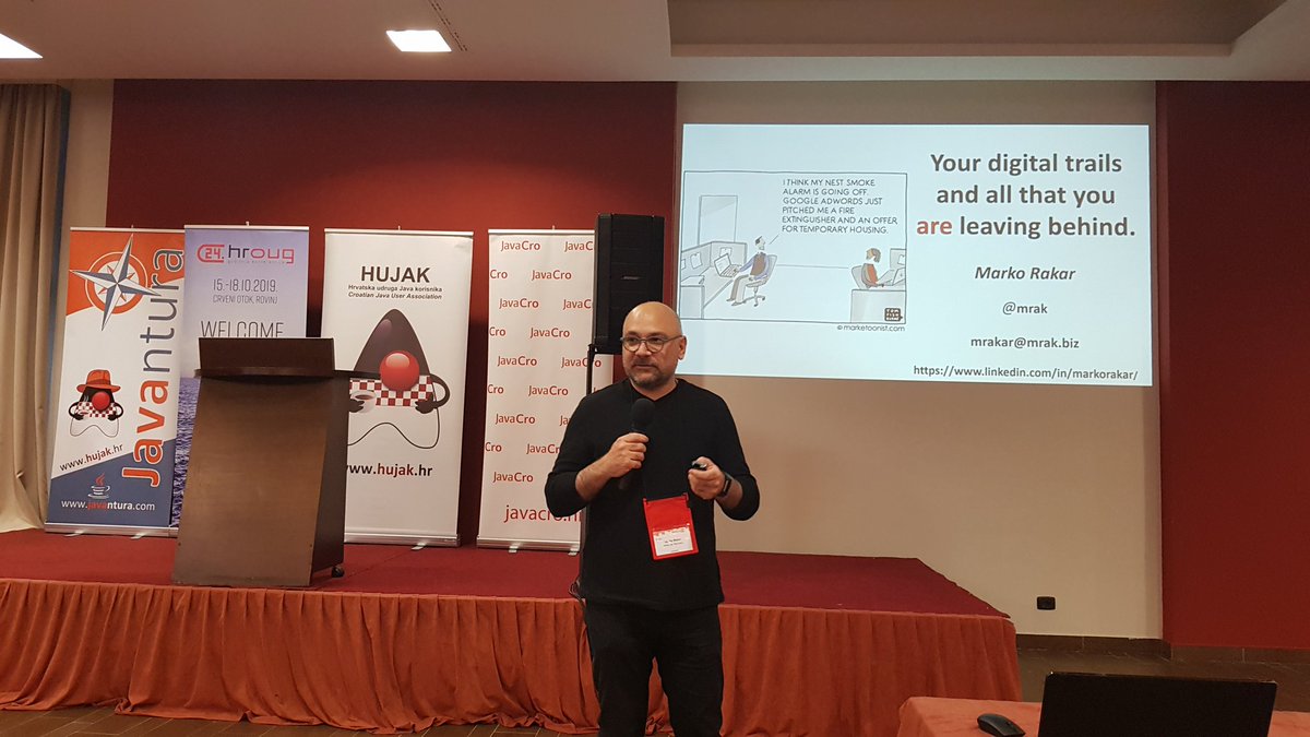 JavaCro's tweet image. Our first great #JavaCro19 keynote - Marko Rakar @mrak - Your digital trails and all that you are leaving behind
