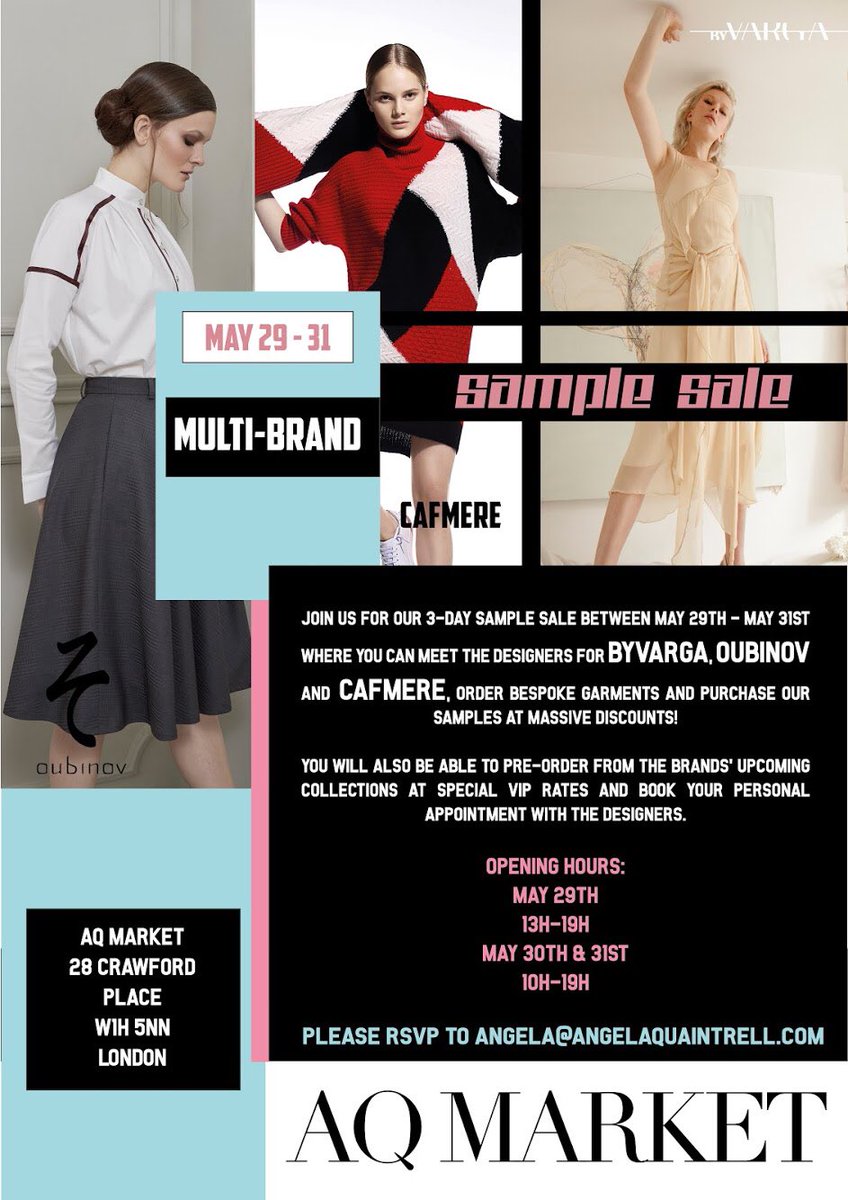 goldentoth's tweet photo. @by_varga , @oubinov_uk and CAFMERE are teaming up for a SAMPLE SALE. Join us at the end of May! 
Flyer design by @goldentoth 

#highfashion #samplesale #designer #designerfashion #preorder #bespoke #custom #may #london #aqmarket https://t.co/JtGIjkmIGc