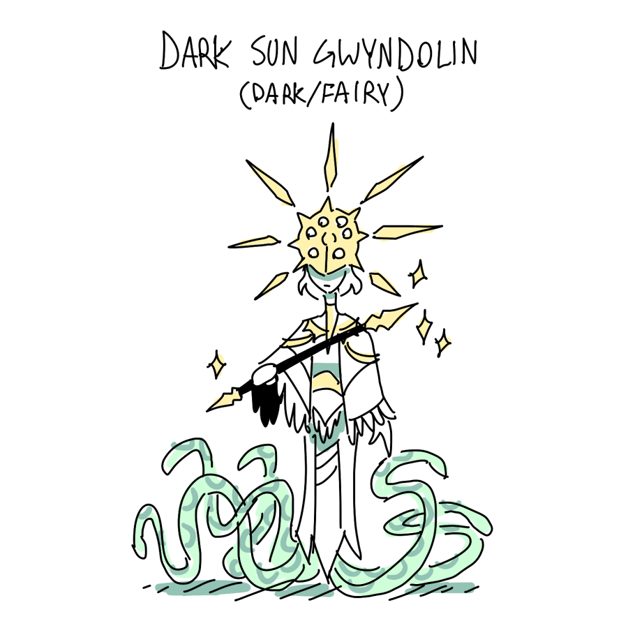 dark sun gwyndolin: NB icon. doing their best. coolest covenant (but also hardest to rank up).  canonically doesnt die... yet.