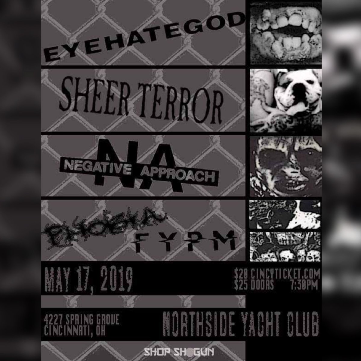 xdeadalivex's tweet image. This Friday 5/17/19 @EyehategodNola @sheerterrornyhc #negativeapproach #phobia  @Shop_Shogun #Cincinnati #hardcore #sludgemetal #doommetal #punk @NSYCcincy