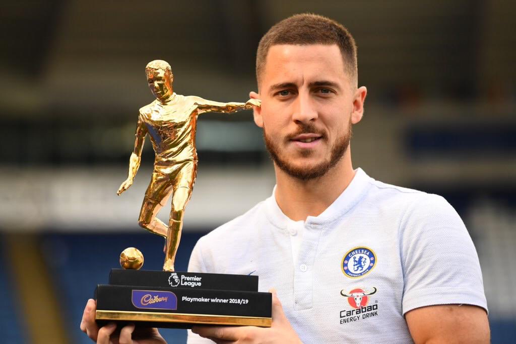 ChelseaFC's tweet photo. With 1️⃣5️⃣ assists to his name, @hazardeden10 wins the @premierleague’s 2018/19 Playmaker award! 👏 https://t.co/q5Vzbinx92