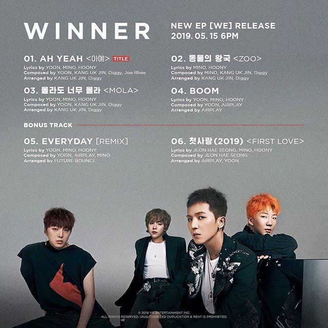 Winner_France's tweet photo. 11/05/2019 [KIMSTAGRAM] #Jinwoo partage également la #tracklist du mini-album #WE • • • • • •
#WINNER #NOUVEL_EP #WE #TRACKLIST #AHYEAH #ZOO #MOLA #BOOM #EVERYDAY_REMIX #FIRSTLOVE2019 #NOUVELLESORTIE #15052019
#WE_or_never #YG https://t.co/ZfTO4UMVkt https://t.co/jfS4fxX9Io