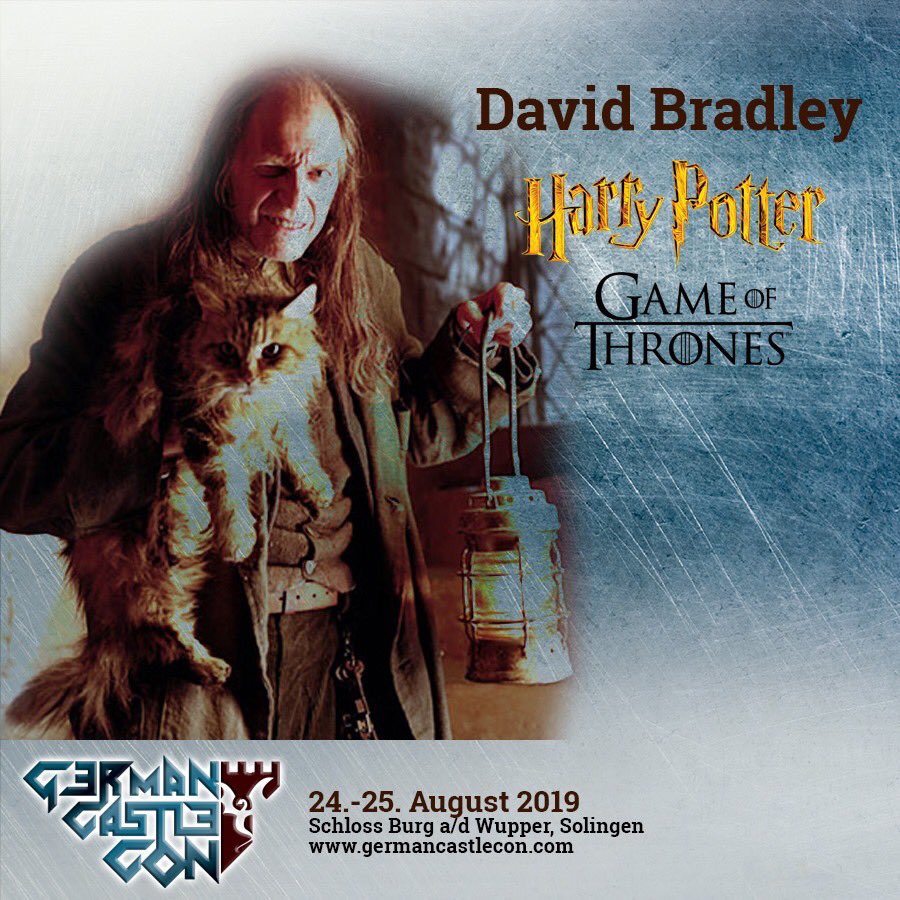 GermanCastleCon's tweet photo. Freut euch mit uns auf den fünften Gast der ersten #GermanCastleCon: #DavidBradley!

David ist bekannt aus über 120 Film- und Fernsehproduktionen, z.B. aus Trolljäger, The Strain, Les Misérables, Doctor Who, Hot Fuzz oder als Mr. Filch aus dem @HarryPotterFilm Universum! https://t.co/ftbuR3BEZO