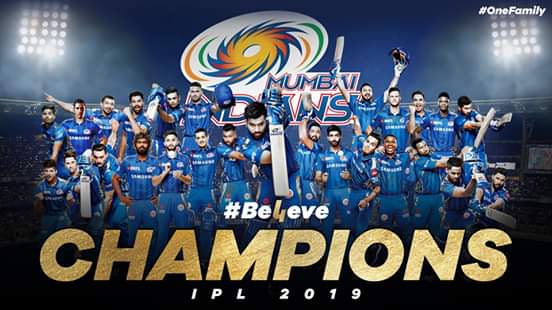 #Champion 🏆🏆🏆🏆 #MumbaiIndians #IPL2019Final #MIvCSK #congratulations