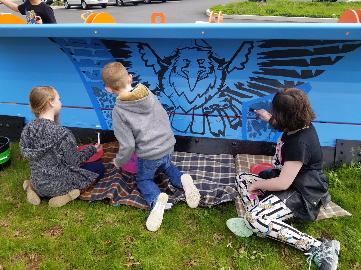 Mrs. Nelson and Mr. Davies took their art classes outside so that each student could paint a small section of the plow and sign the back of it! The plows design includes a large letter 'W’ for Waddell and a flying eagle which is our school mascot. <a href="/mpspride/">Manchester Schools</a>
