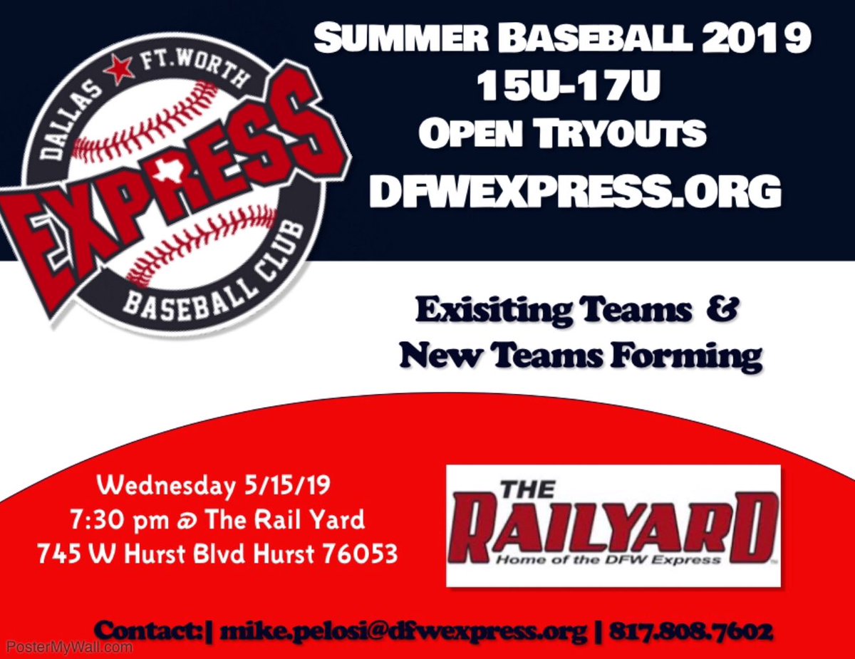 DFWExpress's tweet photo. We are still looking for a few 15, 16 and 17U ballplayers to round out the 2019 Summer Season. Come be part of something different! @DFWExpress @VaultBT @FastpitchXpress @FRHS_Baseball @txbballiance https://t.co/gg58F5Bx0k
