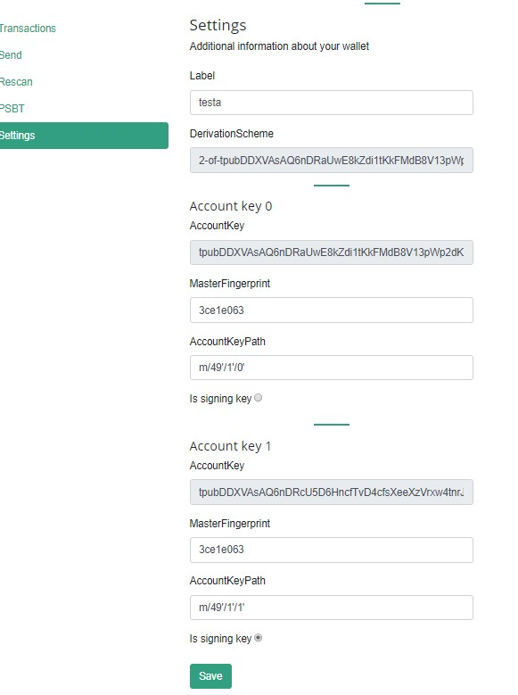 BtcpayServer's tweet photo. 1.0.3.103:

* New Wallet Settings menu, if you setup a multisig derivation scheme for your store, you can configure your BTCPay wallet to sign any PSBT with the key you own. @NicolasDorier

Multi Sig between 2 ledger Nano S worked! (except the change address can't detected) https://t.co/TVyIpAMHPJ