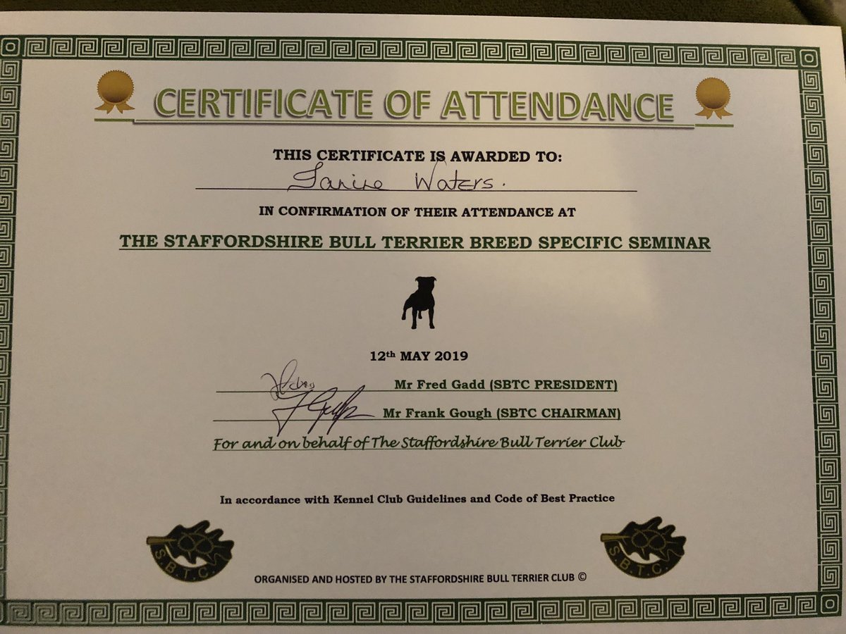 JadapeP's tweet photo. Passed all parts and my Hands on assessment of Staffordshire Bull Terriers today. Probably the hardest seminar I’ve attended. Could talk about today’s dogs till the ducks come home. Complicated!!!! But very Happy with myself 😁👍🏼 😅🙃🤓 #doggeek https://t.co/HkEwbJVsyH