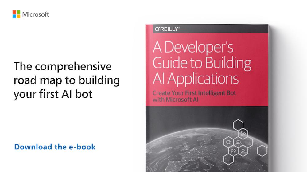 Azure's tweet photo. Dive into developing a #chatbot that helps conference participants interact with speakers. Download the e-book: https://t.co/vbUrBR2FjH https://t.co/qIqxp9EGGD