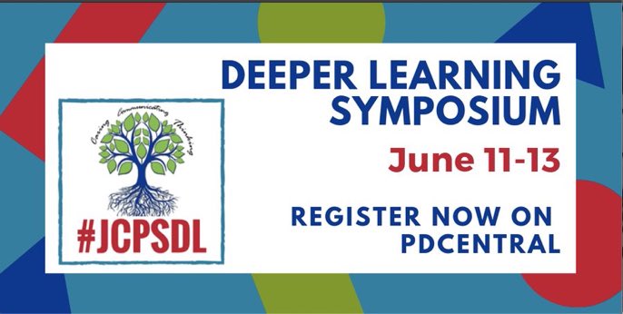 BarkerFinckCrew's tweet photo. The Deeper Learning Symposium is now on PD Central! Make sure to search in the 19-20 school year! #WeAreJCPS #PDHours #TheNewNormal #DeeperLearning #JCPSDL https://t.co/j5fSSNLjFY