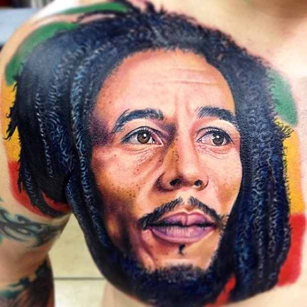 tat2x's tweet photo. Bob Marley! So much detail! 
#marley #detailedtat #420 #amazingdetails #thisisart #amazingtattoo https://t.co/a2RV84gF3A