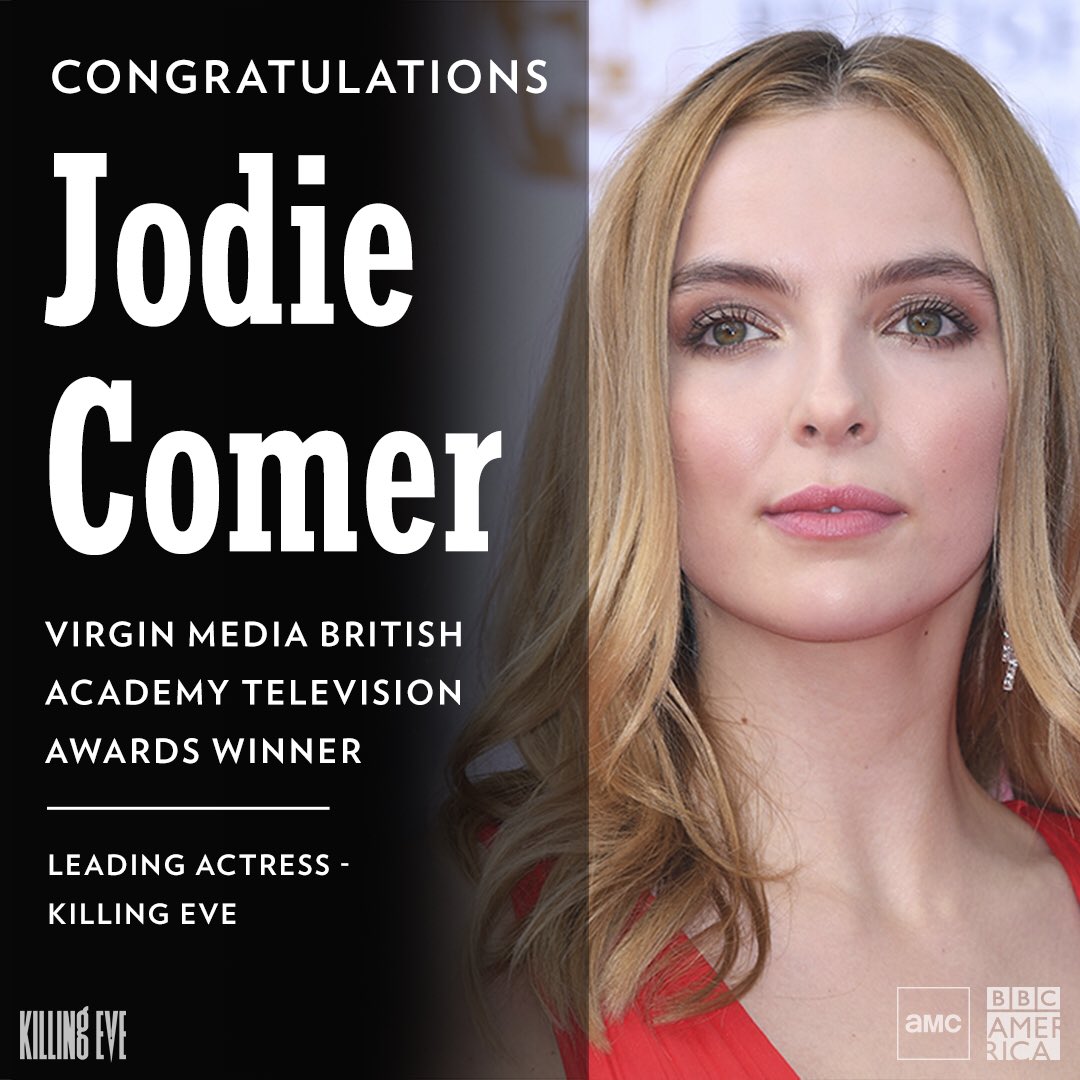 KillingEve's tweet photo. Congratulations @JodieComer, #BAFTATV Virgin Media British Academy Television Awards Winner - Leading Actress for #KillingEve! https://t.co/nTnA3mynep