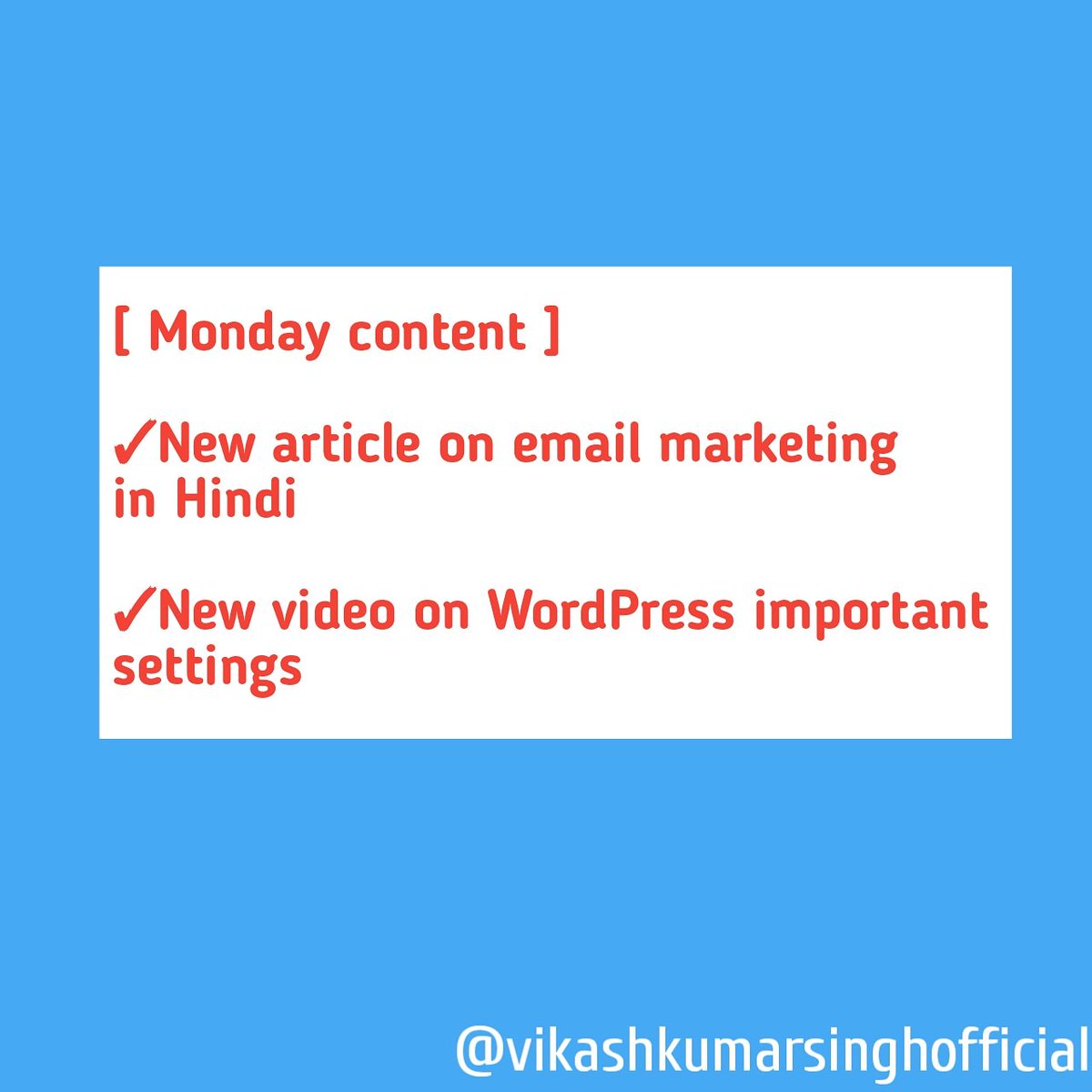 VikashSinghCode's tweet image. Upcoming content details... Article : Email Marketing
Video : WordPress important settings

#mondaycontent #mondayarticle #mondayvideo #article #blogging #blog #post #video #youtube #upcoming #vikashkumarsinghofficial #vikashkumarsingh