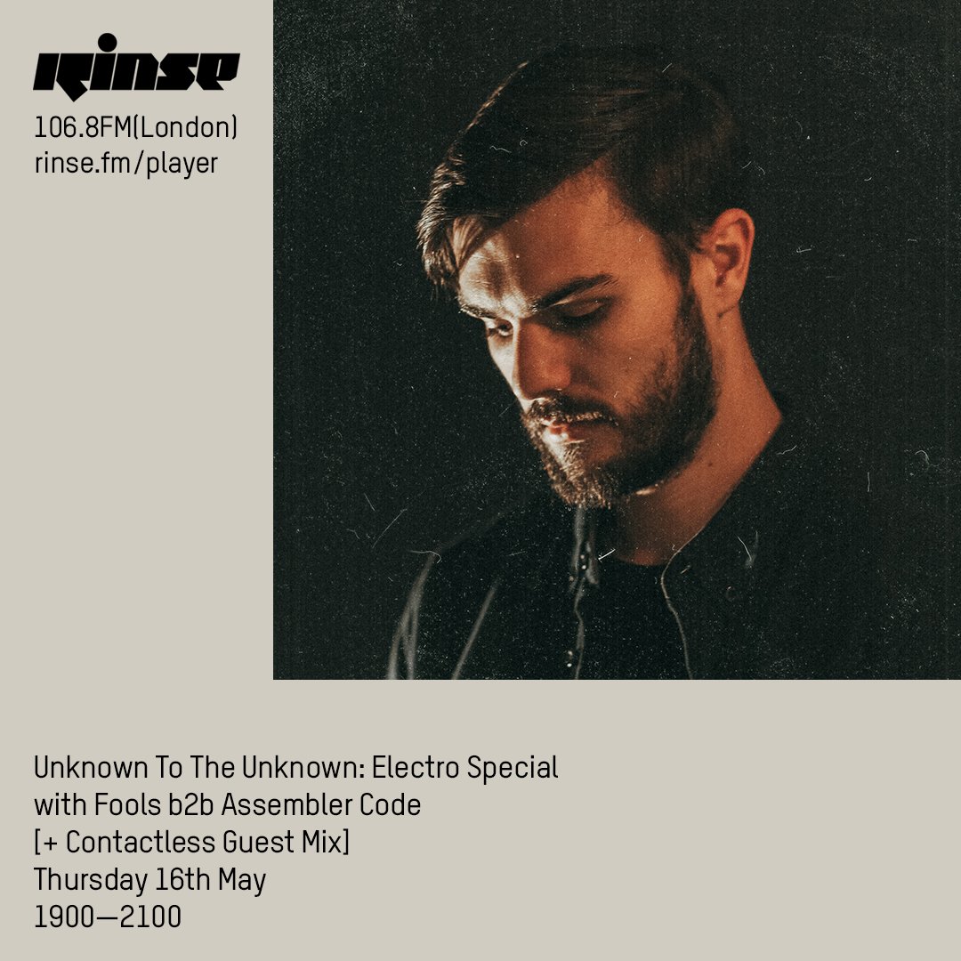 RinseFM's tweet image. Up at 7PM it&apos;s @UnknownToUk: #ElectroSpecial with @trustfools b2b #AssemblerCode [+ #Contactless Guest Mix] on rinse.fm/player &amp;amp; 106.8FM #RinseFM