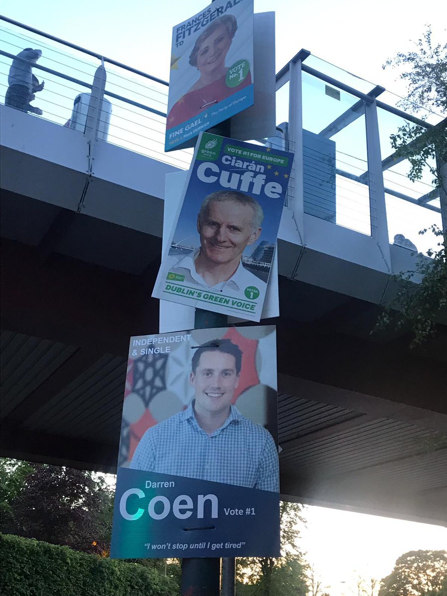 EoinKeane101's tweet photo. Absolutely howling - the lads at home have made fake election posters for my friend Darren. The slogan is "I won't stop until I get tired". I'm in tears #EP2019 #LE19 https://t.co/9s5gefoBw8