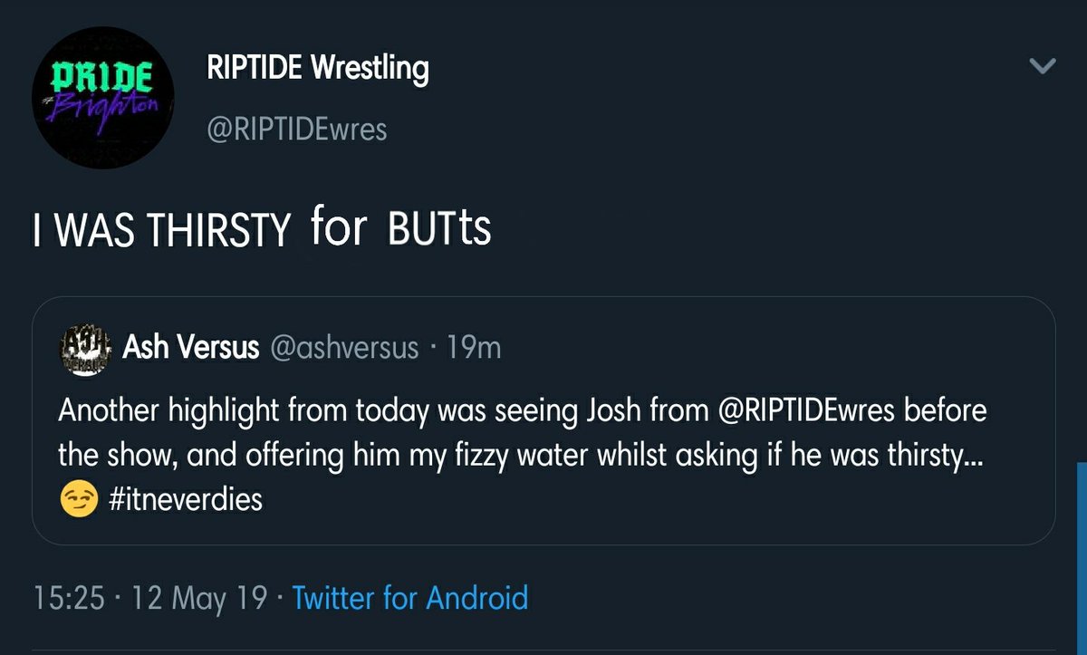 VuninSomniari's tweet photo. I had to contribute to the @RIPTIDEwres #FilthTide movement at least once.... 🍑 https://t.co/45fsEelihZ