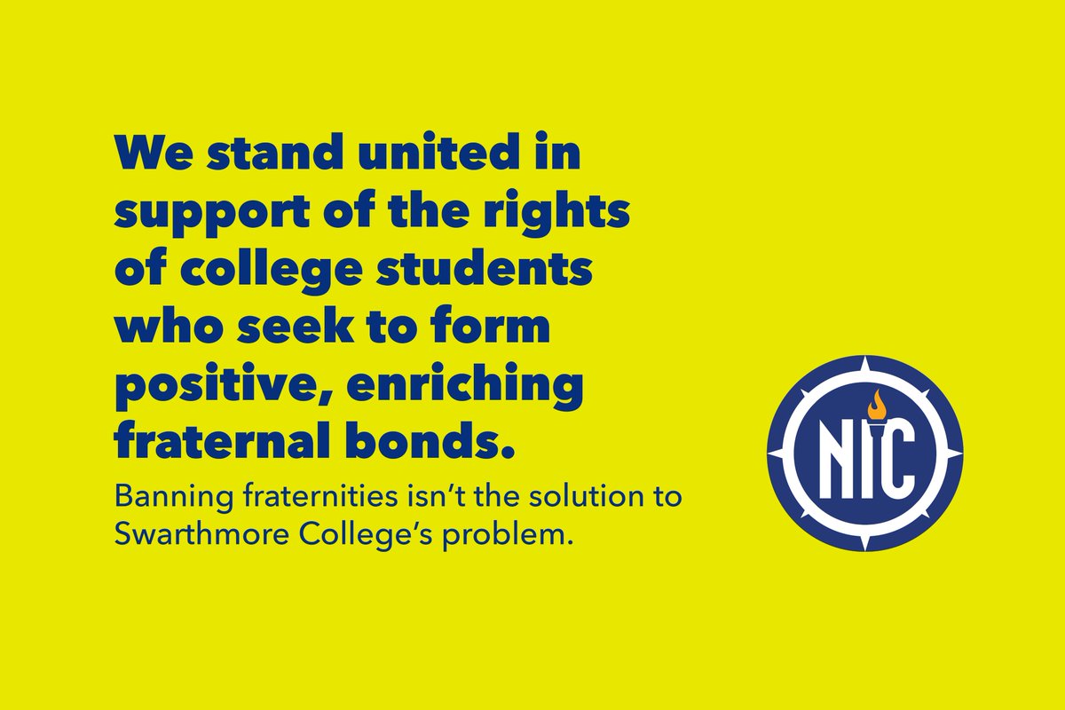 Swarthmore's banning of fraternities and sororities may calm current unrest but falls short of truly dealing with campus-wide cultural challenges. We stand united in support of the rights of students who seek to form positive, enriching fraternal bonds. nicfraternity.org/banning-frater…