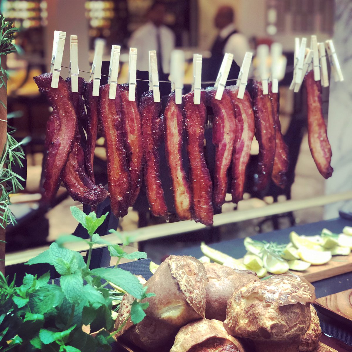 mdamelincourt's tweet photo. Our famous Candied Bacon clothesline...Do it better than anyone else...#food #bacon #onlyfivestarhoteldowntowndc #bltprime #benjaminbarandlounge #neversettle #trump #washingtondc #mydccool https://t.co/6nVVeOg4Rm