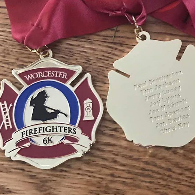 WFD6K's tweet photo. Medals have arrived. We will never forget Paul, Tim, Jerry, Jay, Joe, Tom, Jon, and Chris. #worcesterfire #wfd6k https://t.co/Xv8V2KwoHL https://t.co/QlGfx1oA1G