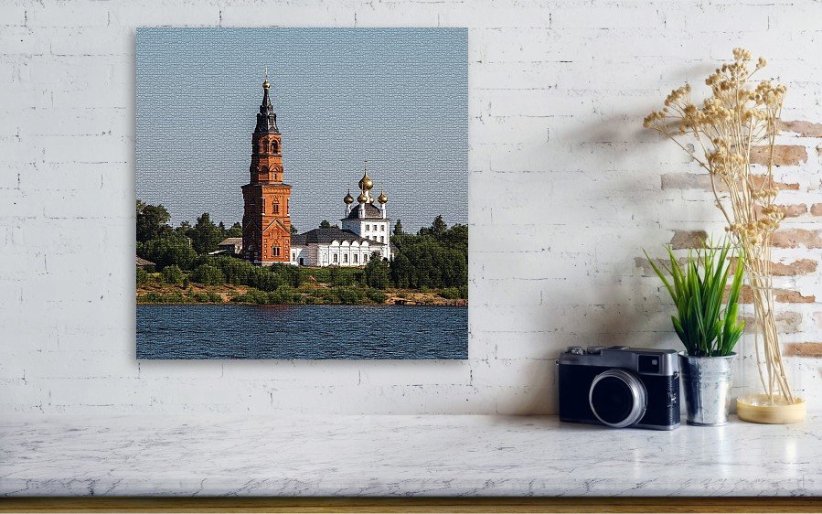 CANVAS PRINT #canvasprints #wallart #belltower #christian #church #dome #orthodox #religion #river #russia #travel #volga #landscape #photography #fineartamerica Church of the Nativity in the village of Priluki on bank of the Volga river. Russia.  fineartamerica.com/featured/ortho…