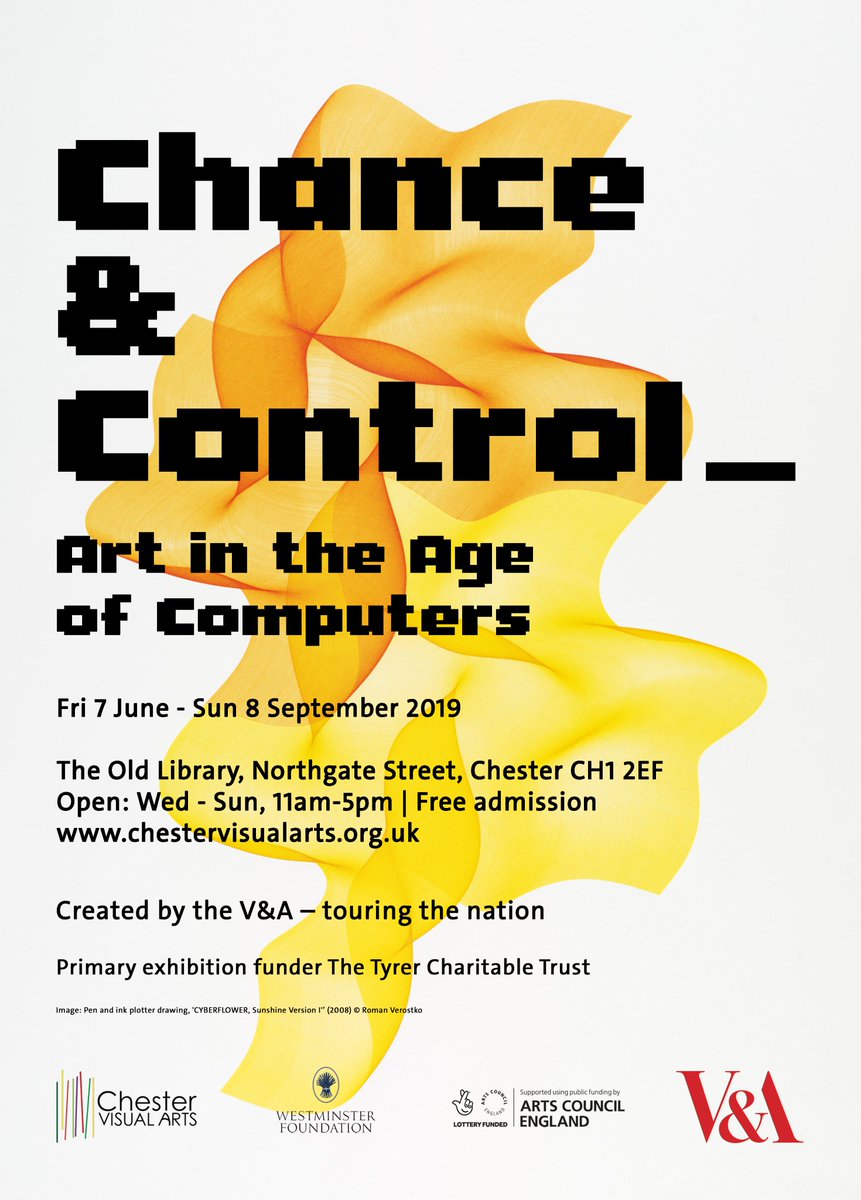 NEWS: We're delighted to announce our next exhibition:

Chance and Control: Art in the Age of Computers
Fri 7 June – Sun 8 Sept 2019

CVA brings this major <a href="/V_and_A/">V&A</a> exhibition celebrating the development of digital art to #Chester for its first display outside of London.