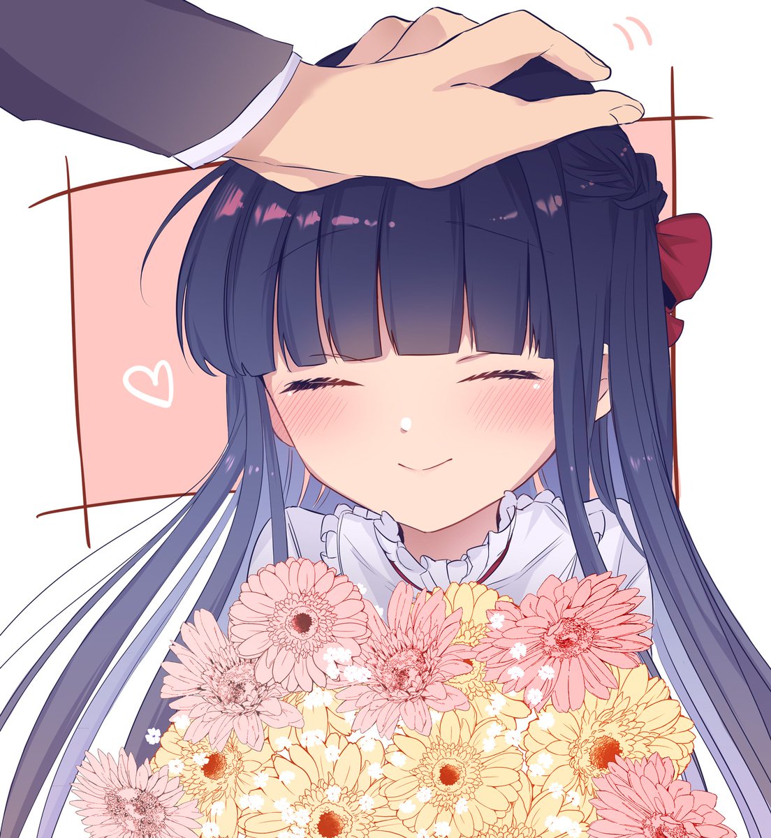 sajo yukimi 1girl flower long hair headpat blush bouquet red eyes  illustration images